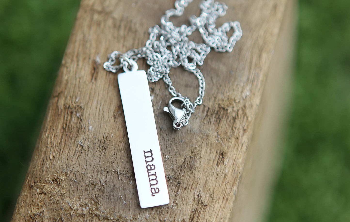 Mama Engraved Bar Necklace