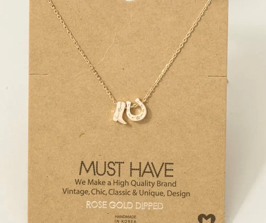 Cowboy Boot Horse Shoe Necklace