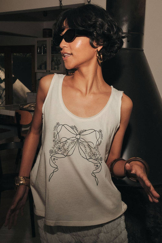 Bow and Flowers Graphic Tank Top