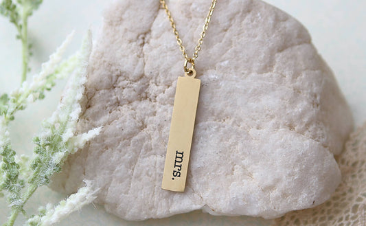 Mrs. Engraved Bar Wedding Bridal Necklace