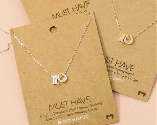 Cowboy Boot Horse Shoe Necklace