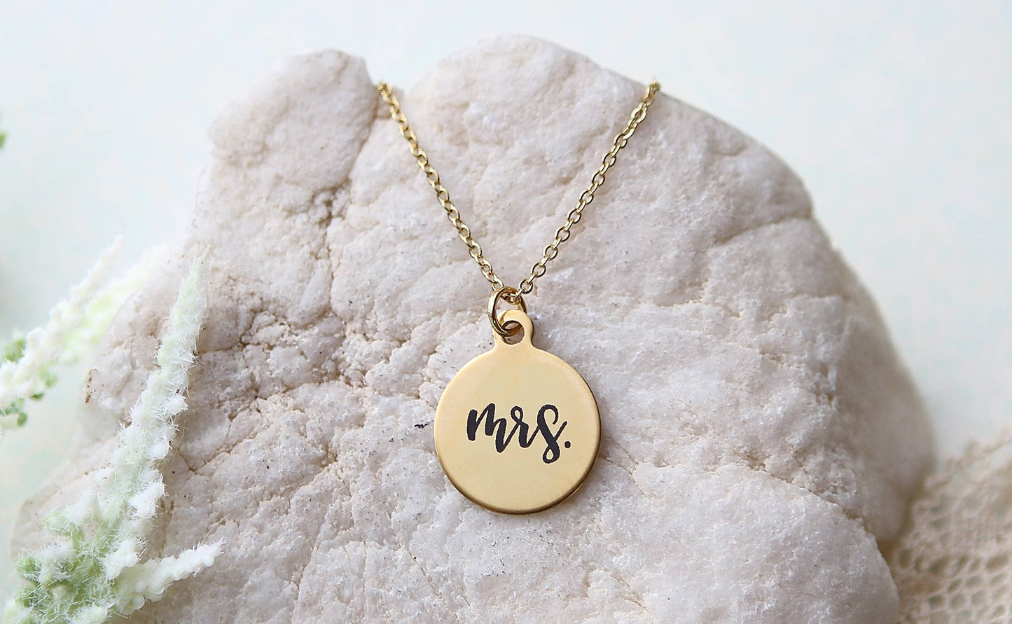 Mrs. Round Engraved Bridal Wedding Necklace