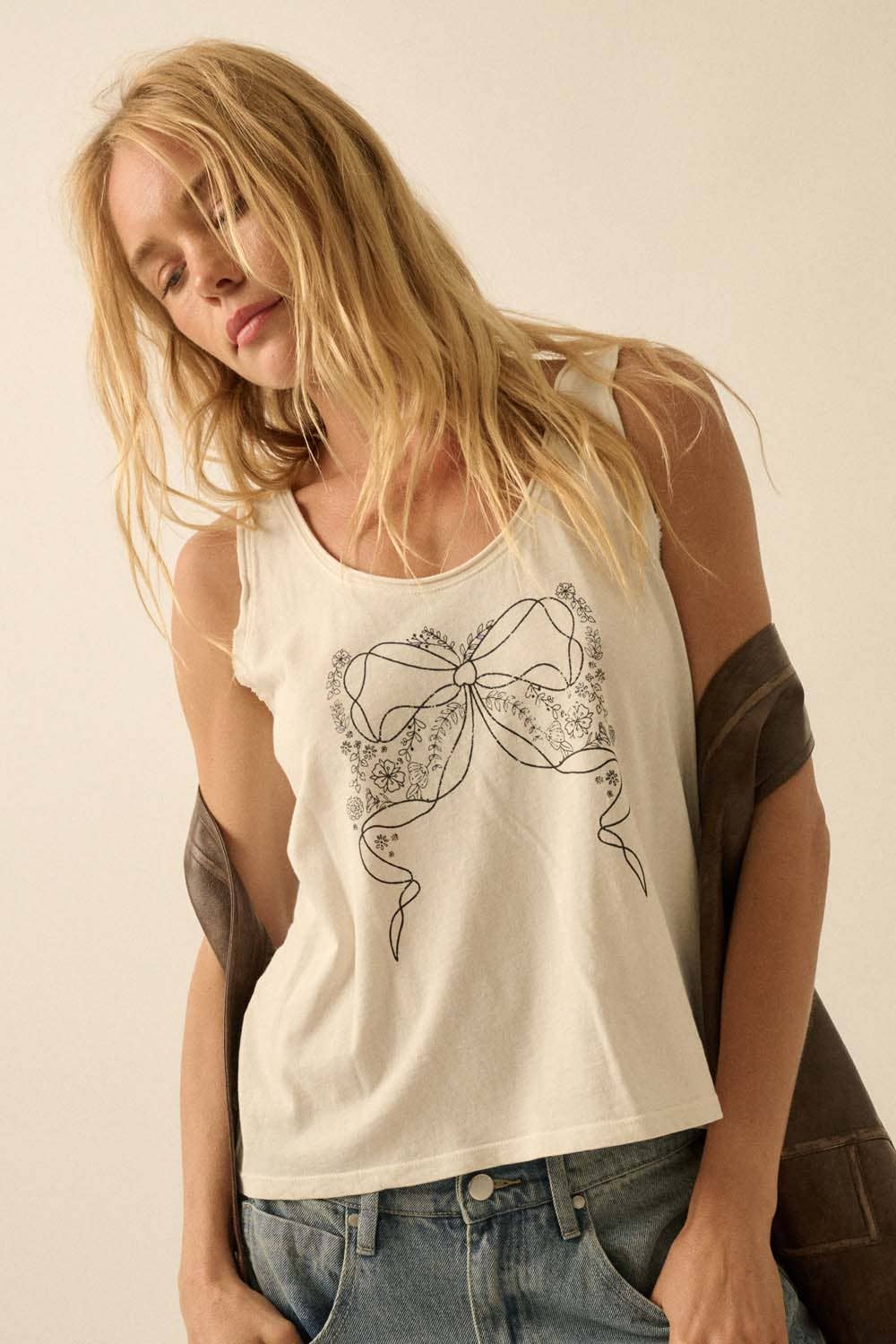 Bow and Flowers Graphic Tank Top