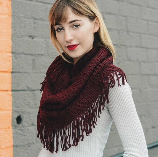 Pointelle Fringe Infinity Scarf