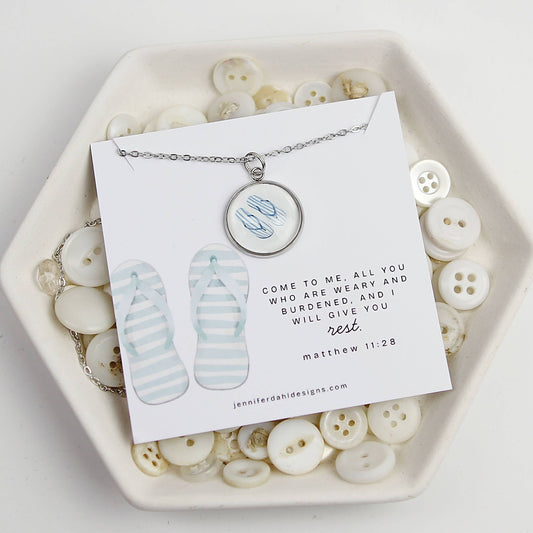 Summer Flip Flop Beach Watercolor Scripture Faith Necklace
