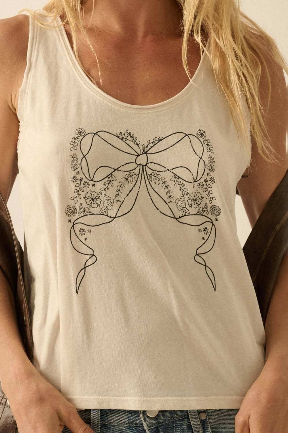 Bow and Flowers Graphic Tank Top