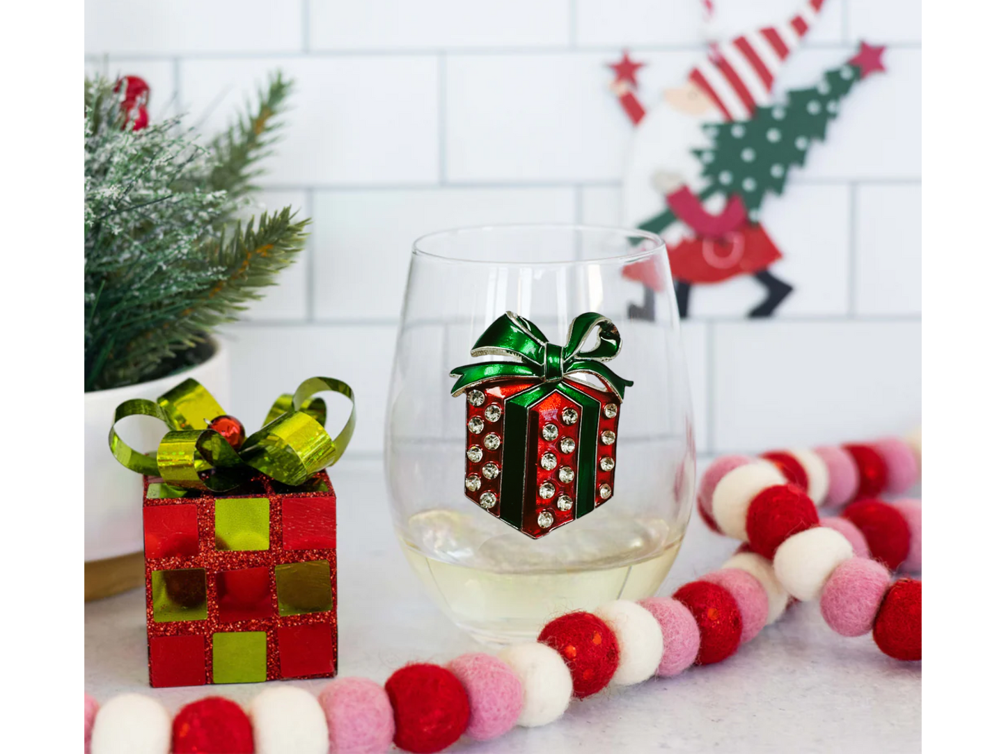 Present Holiday Jeweled Stemless Wine Glass