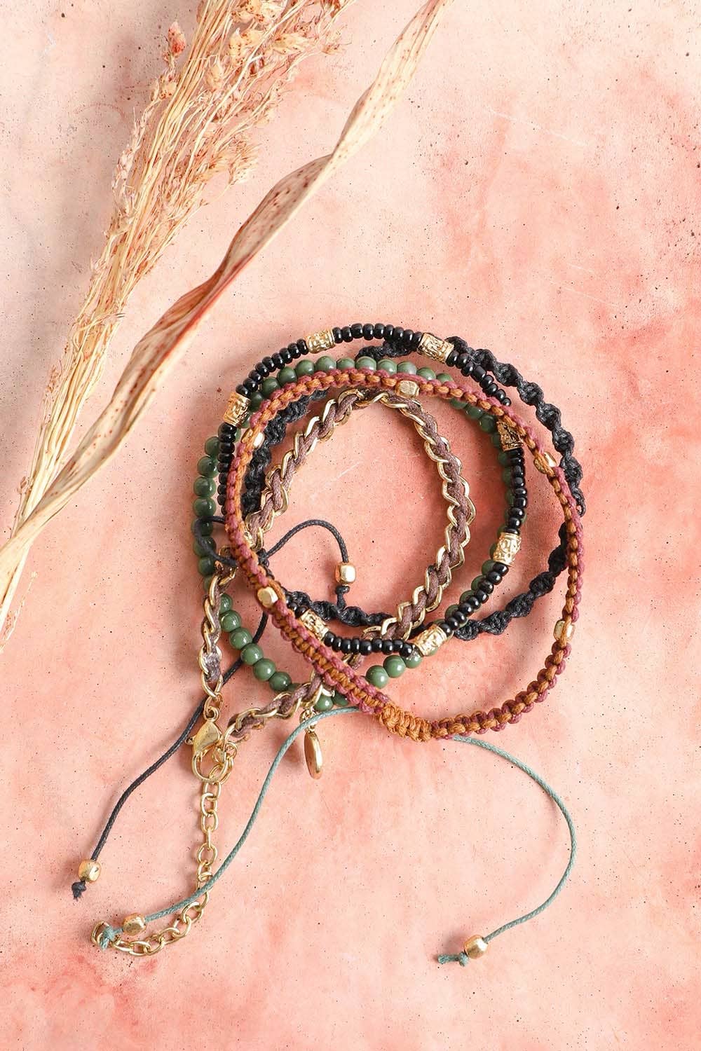 Bead and Woven Cord Bracelet