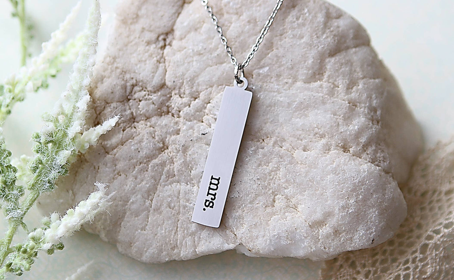 Mrs. Engraved Bar Wedding Bridal Necklace