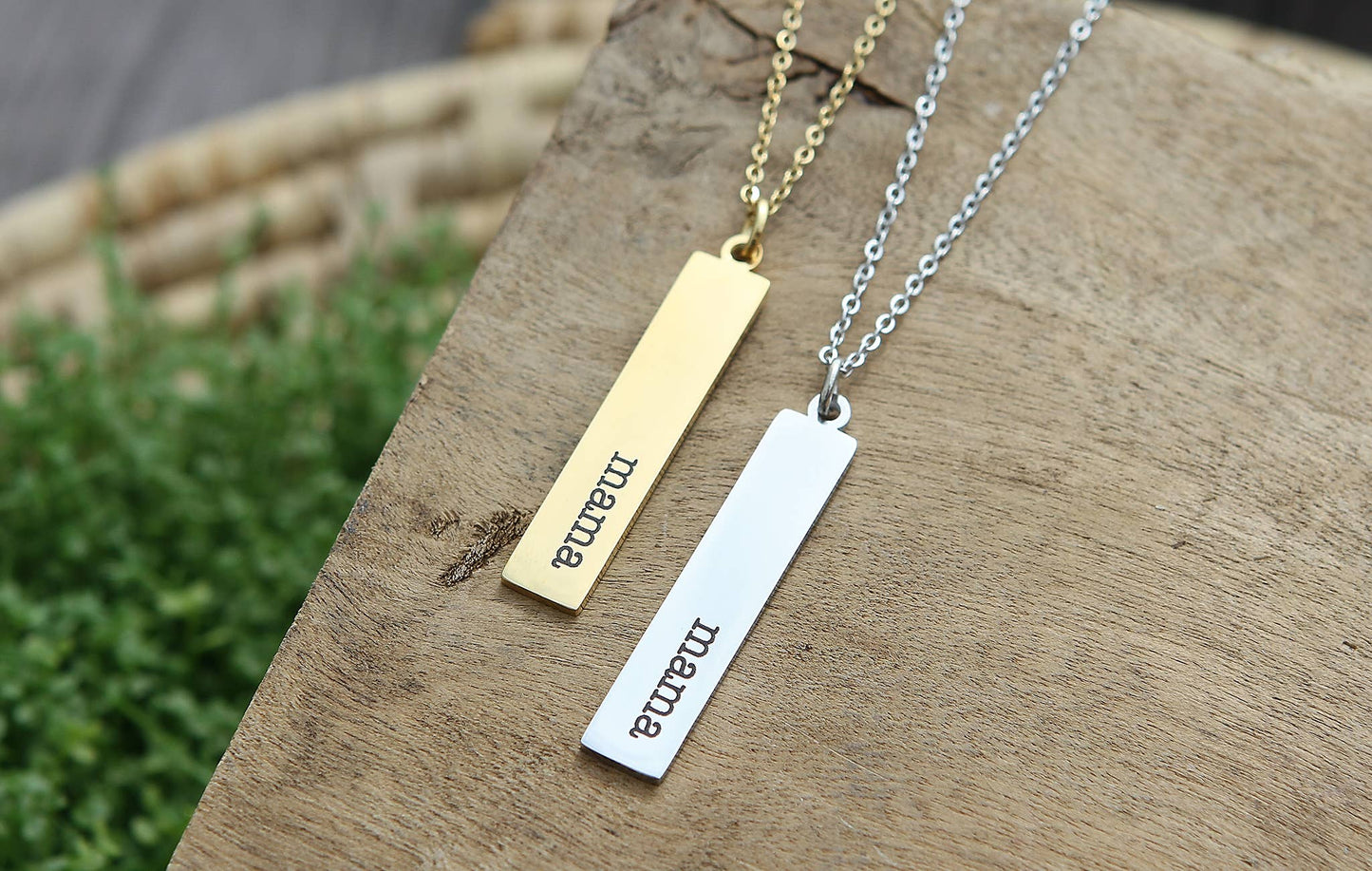 Mama Engraved Bar Necklace