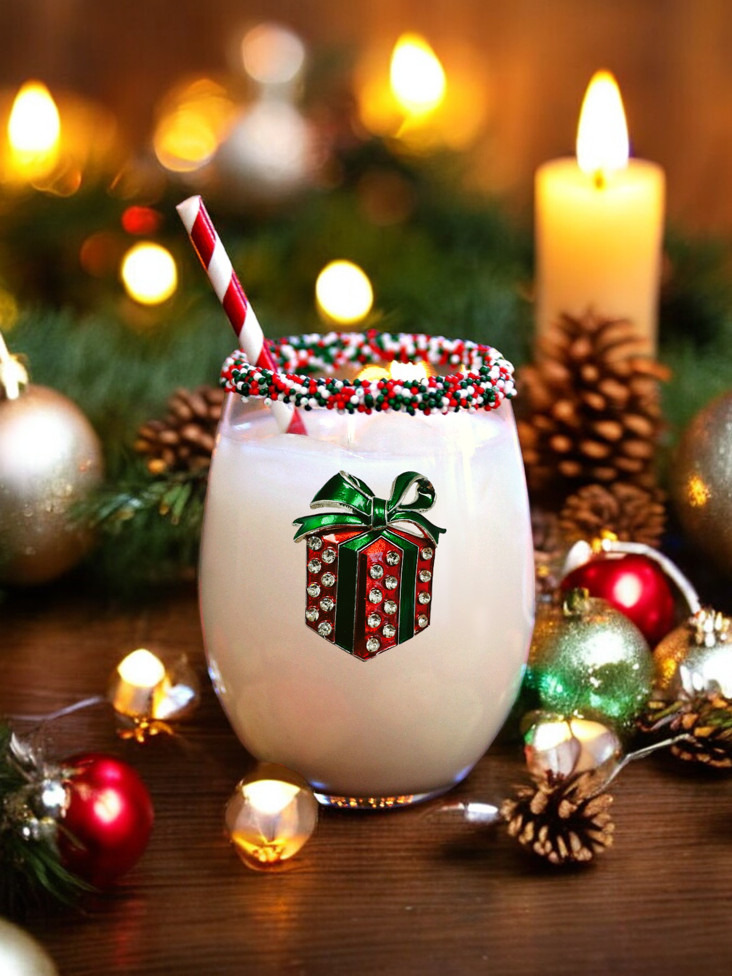 Present Holiday Jeweled Stemless Wine Glass